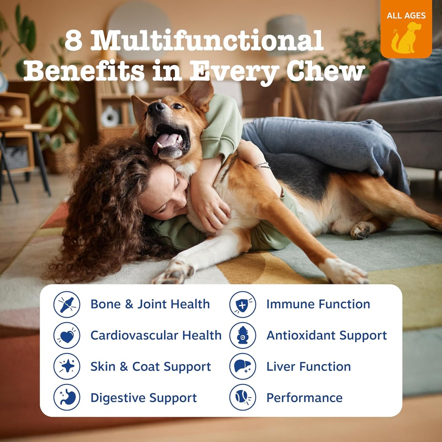 Dog Multivitamin, Chewable Dog Vitamins and Supplements for Hip & Joints, Skin & Coat, Omega 3 Fish Oil for Dogs- Senior & Puppy Multivitamin- Chicken- 90Ct