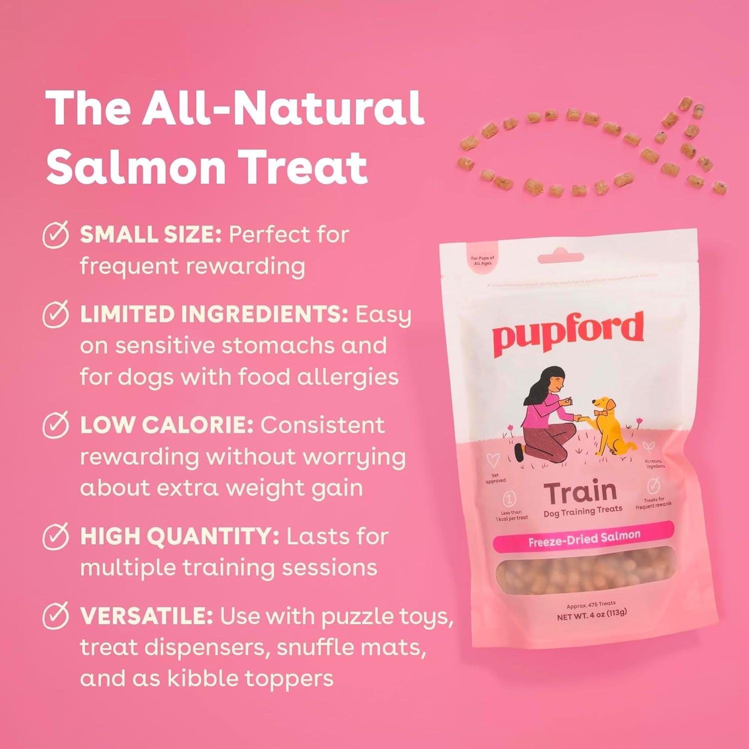 Freeze Dried Training Treats for Dogs & Puppies, 475+ Two Ingredient Bites (Salmon, 4 Oz)