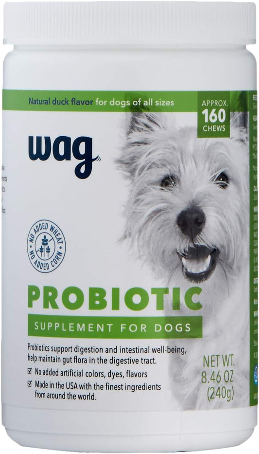 Amazon Brand -  Probiotic Supplement Chews for Dogs, Supports Digestive Health and Gut Flora, Natural Duck Flavor, 160 Count, Pack of 1