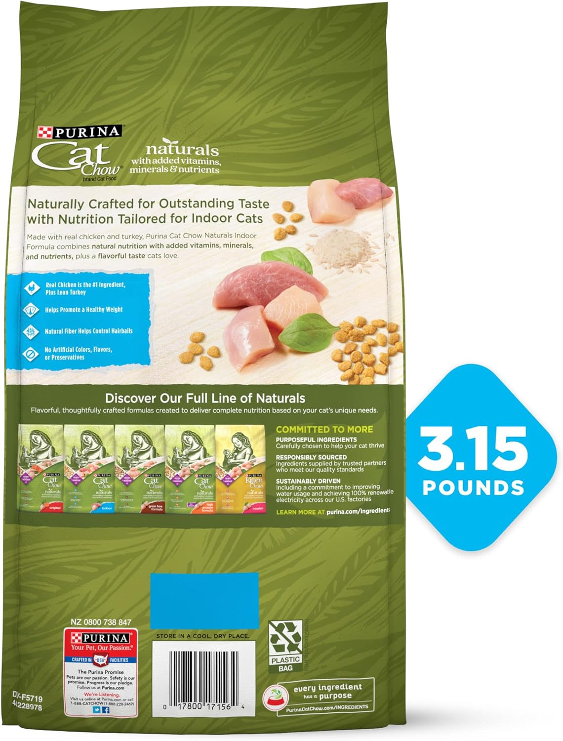 Hairball, Healthy Weight, Indoor, Natural Dry Cat Food, Naturals Indoor - (Pack of 4) 3.15 Lb. Bags