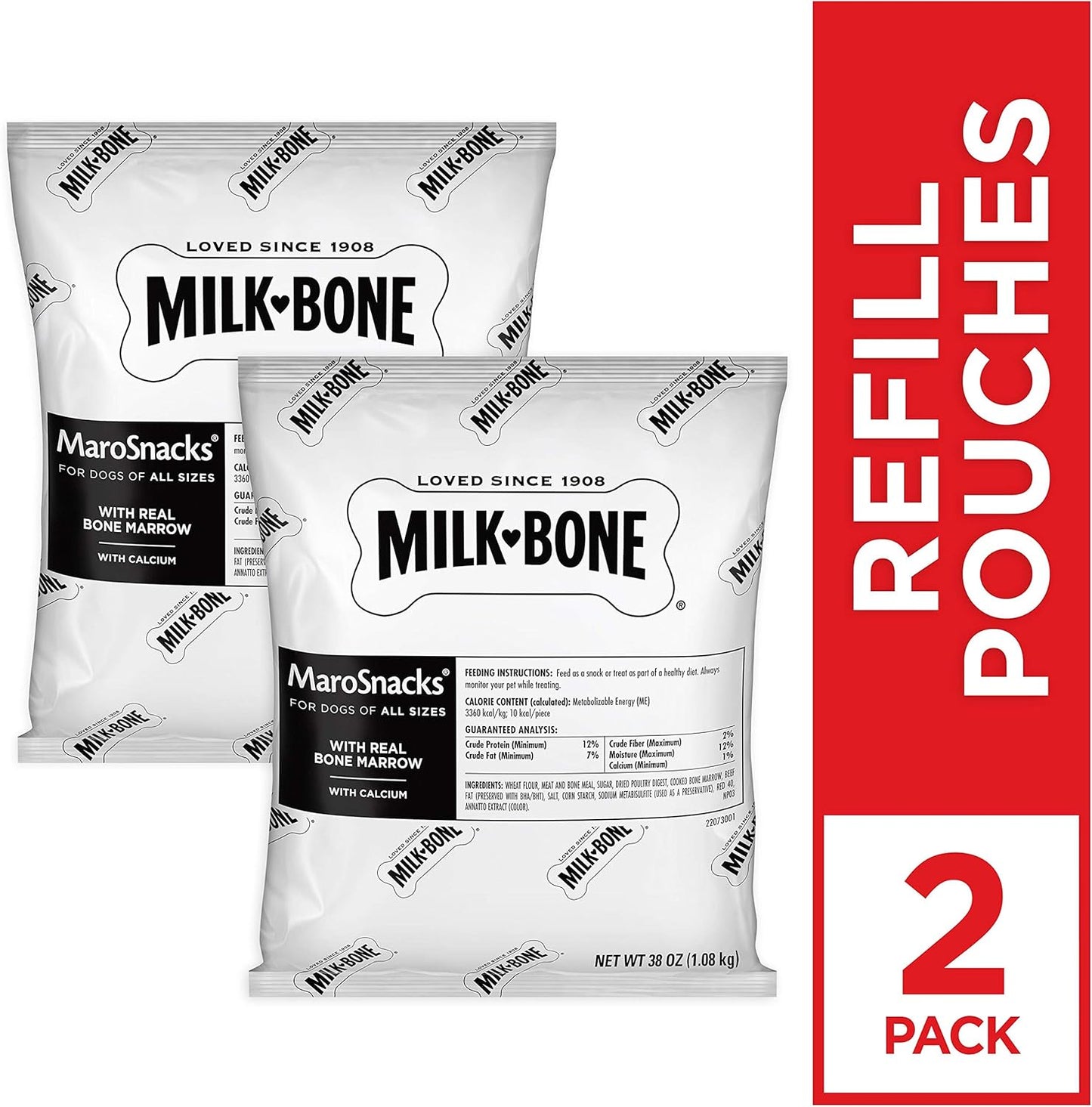 Marosnacks Dog Treats, 38 Ounce Refill Packs (Pack of 2) with Real Bone Marrow and Calcium