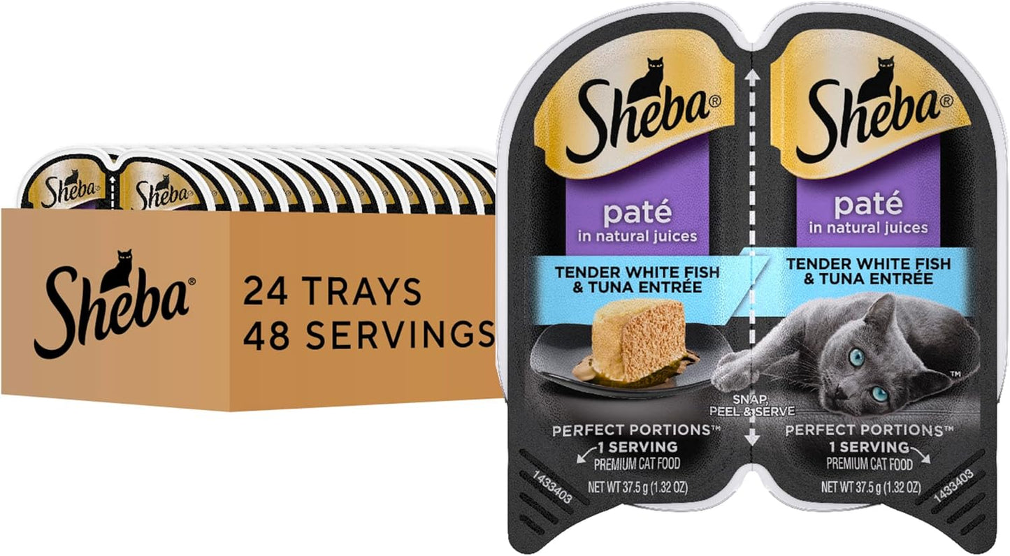 Perfect Portions Wet Cat Food Pate Tender Whitefish and Tuna Entree, 2.6 Oz. Twin-Pack Trays (24 Count, 48 Servings)