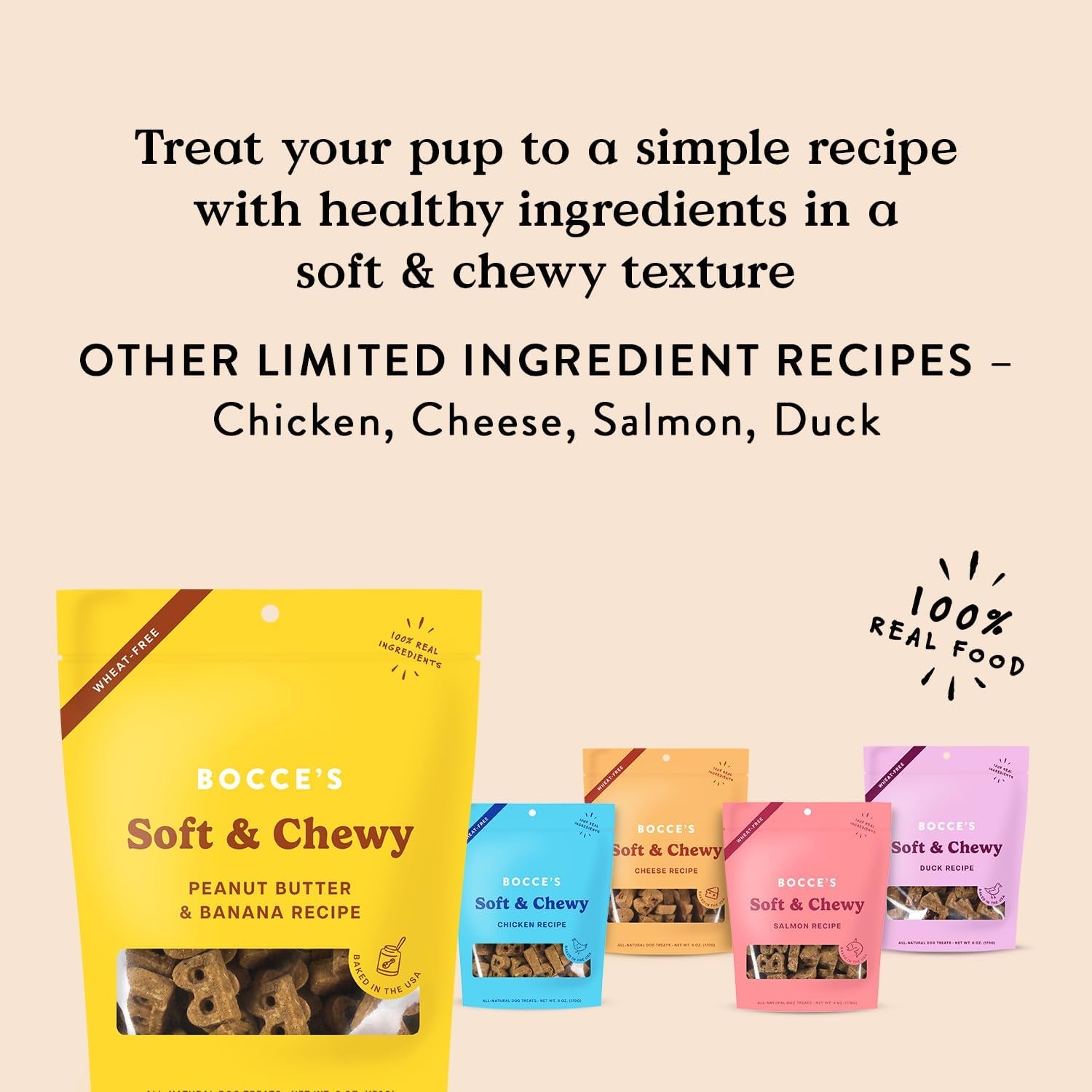 Oven Baked PB & Banana Recipe Treats for Dogs, Wheat-Free Everyday Dog Treats, Real Ingredients, Baked in the USA, All-Natural Soft & Chewy Cookies, Peanut Butter & Banana, 6 Oz