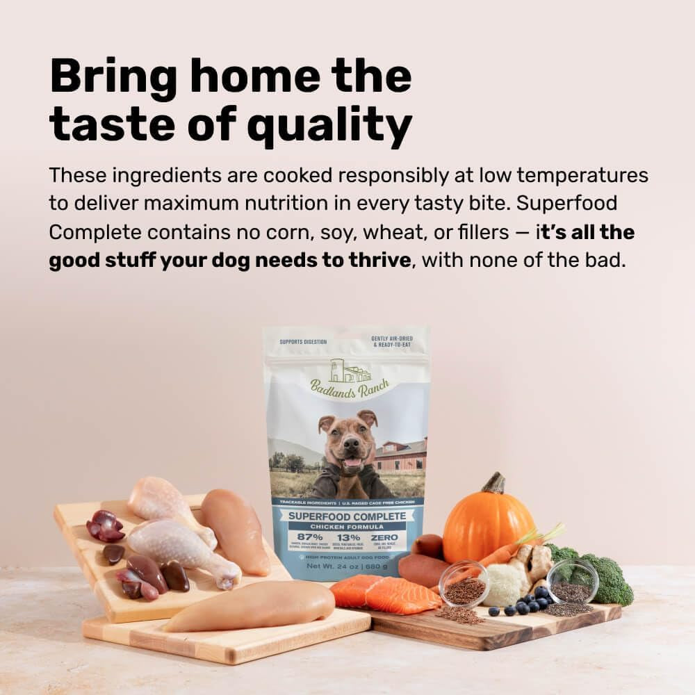 - Superfood Complete, Air-Dried Adult Dog Food - High Protein, Zero Fillers, Superfood Nutrition by Katherine Heigl (64 Oz., Premium Chicken)