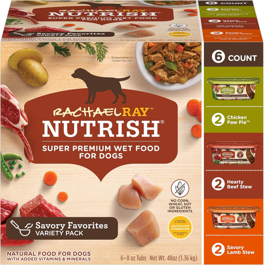 Rachael Ray  Natural Premium Wet Dog Food, Savory Favorites Variety Pack, 8 Ounce Tub (Pack of 6) (6303230800)