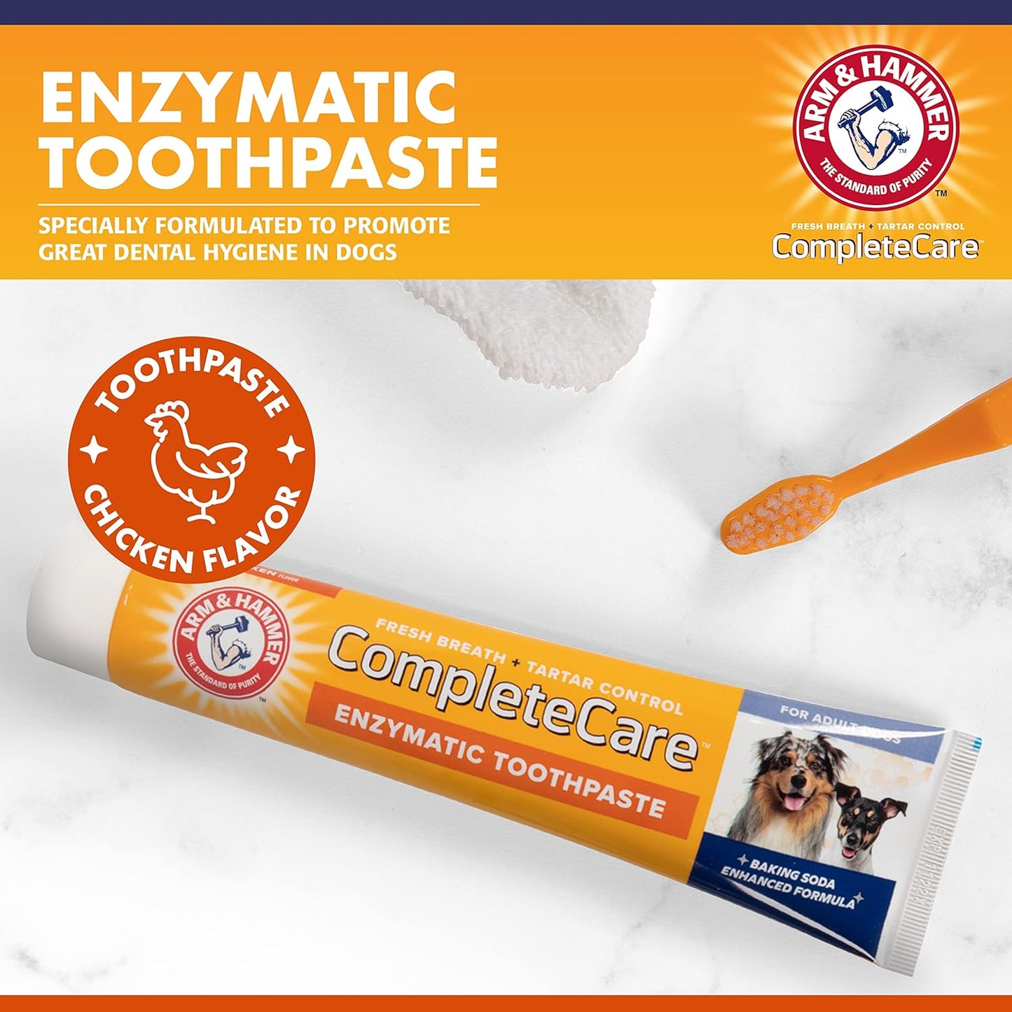 Complete Care Dog Dental Kit 2.5Oz Chicken Flavored Dog Toothpaste, Double Side Dog Toothbrush, Rubber Dog Finger Brus  Baking Soda Enhanced Formula