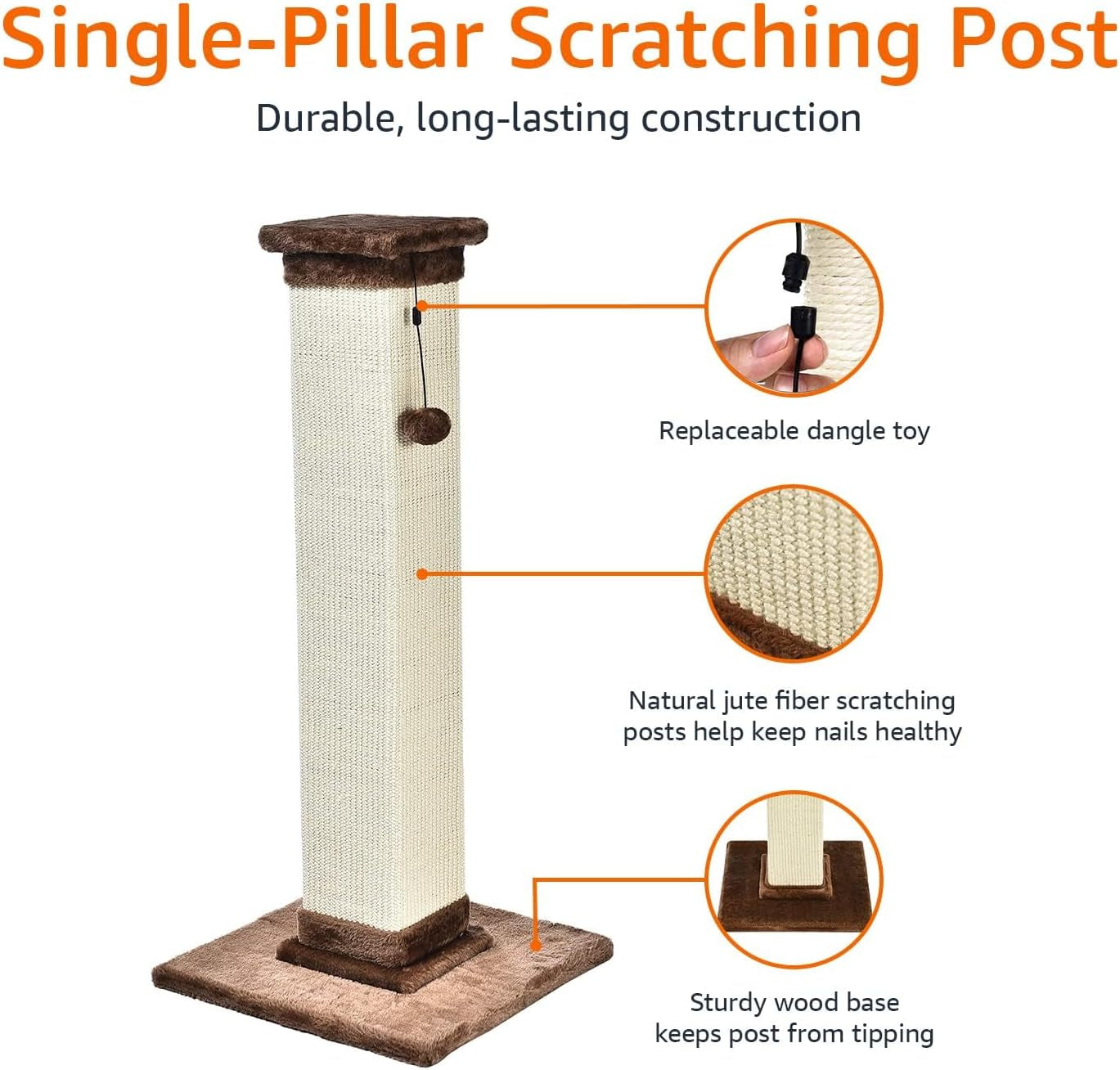 Cat Scratcher - Indoor Classic Single Cat & Kittens Scratching Post with Sisal Rope, Jute Fiber, Large (35.4"H) - Brown
