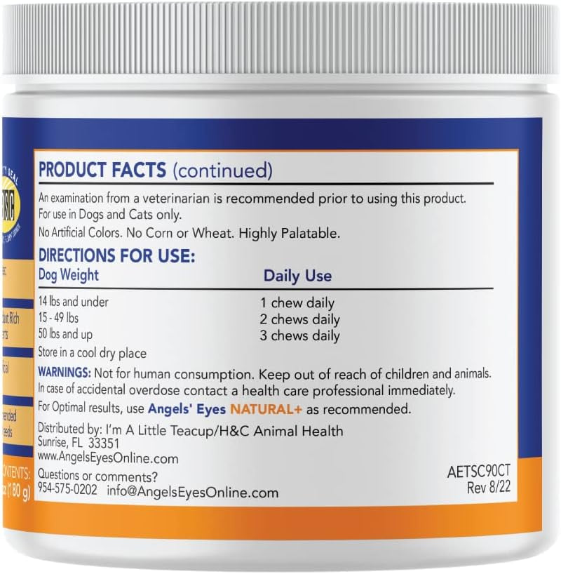 Natural Tear Stain Prevention Soft Chews for Dogs | Chicken Flavor| for All Breeds | No Wheat No Corn | Daily Supplement | Proprietary Formula, 90 Count