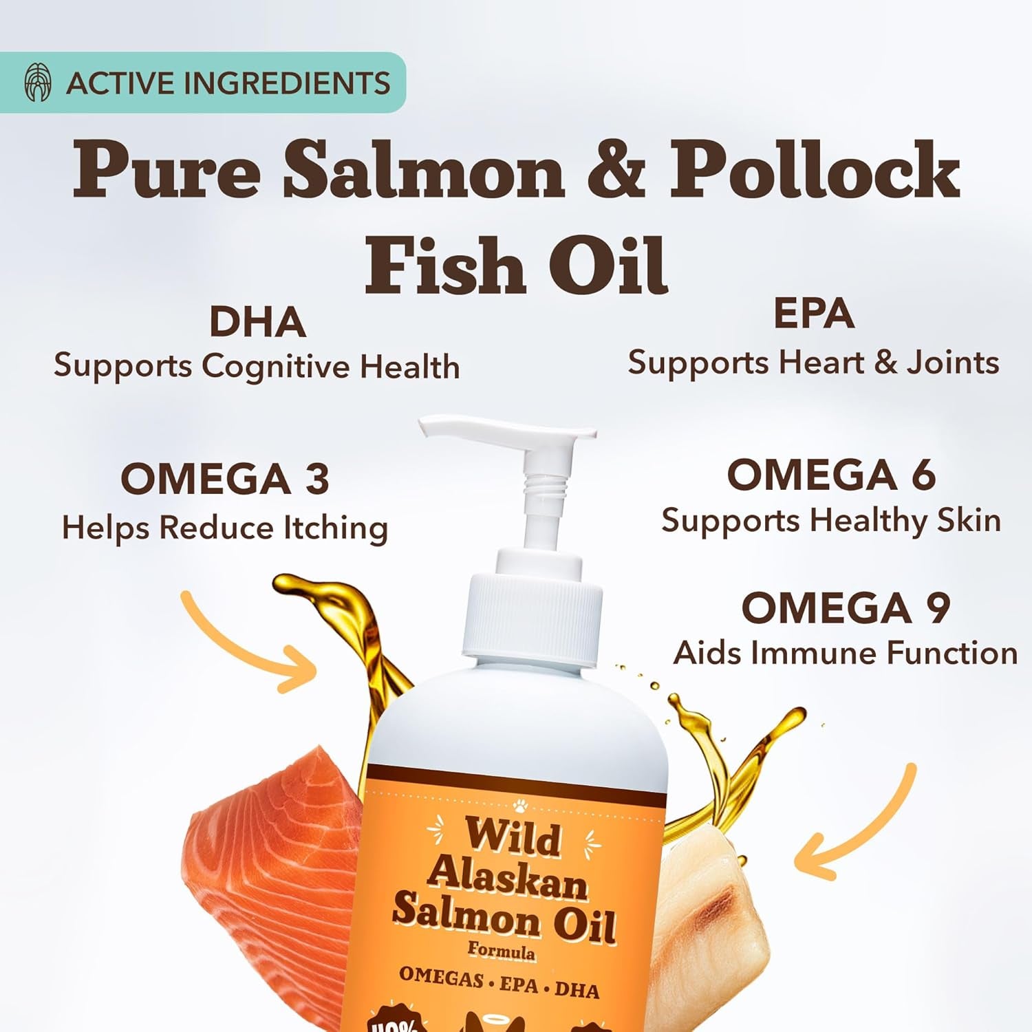 Wild Alaskan Salmon Oil Formula with Omega 3, Fish Oil for Dogs Supplement, Skin & Coat Dog Oil, Itchy Relief, Immune Support for Joints & Heart, Food Topper, 16 Oz.