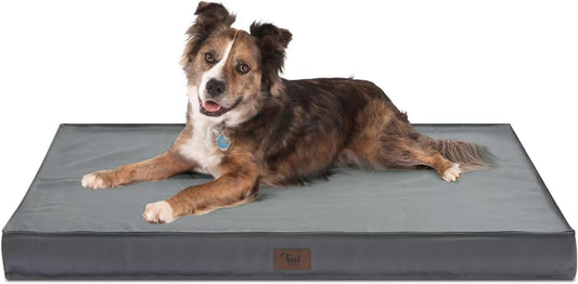 Outdoor Orthopedic Dog Bed, Waterproof Dog Bed for Large Dogs 36X27 Inch, Egg Crate Foam Pet Mat with Washable Removable Oxford Cooling Cover, Grey