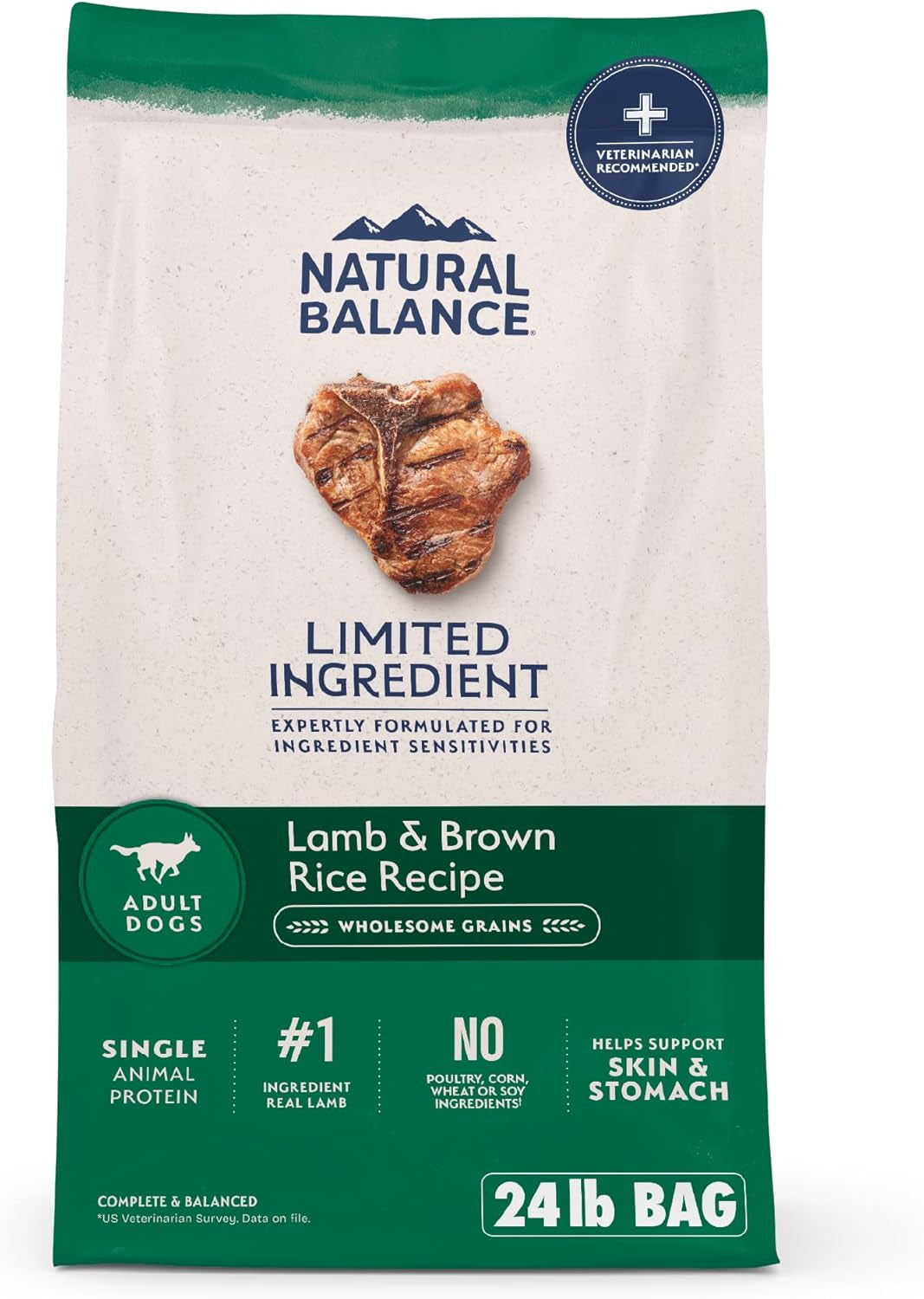 Limited Ingredient Adult Dry Dog Food with Healthy Grains, Lamb & Brown Rice Recipe, 24 Pound (Pack of 1)