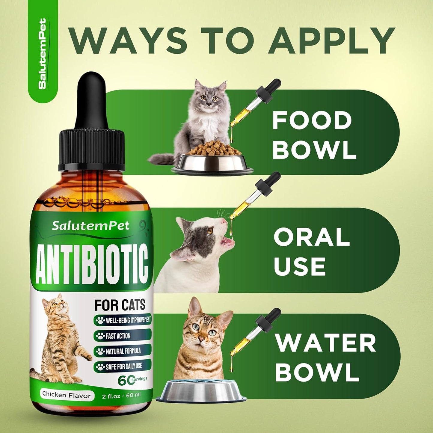 Cat Antibiotic for Infections, Utis, Respiratory Moments, Cold, & Allergies | Antibiotics for Cats of All Ages & Breeds | Liquid Form | Natural Supplement with Chicken Flavor | 2 Oz