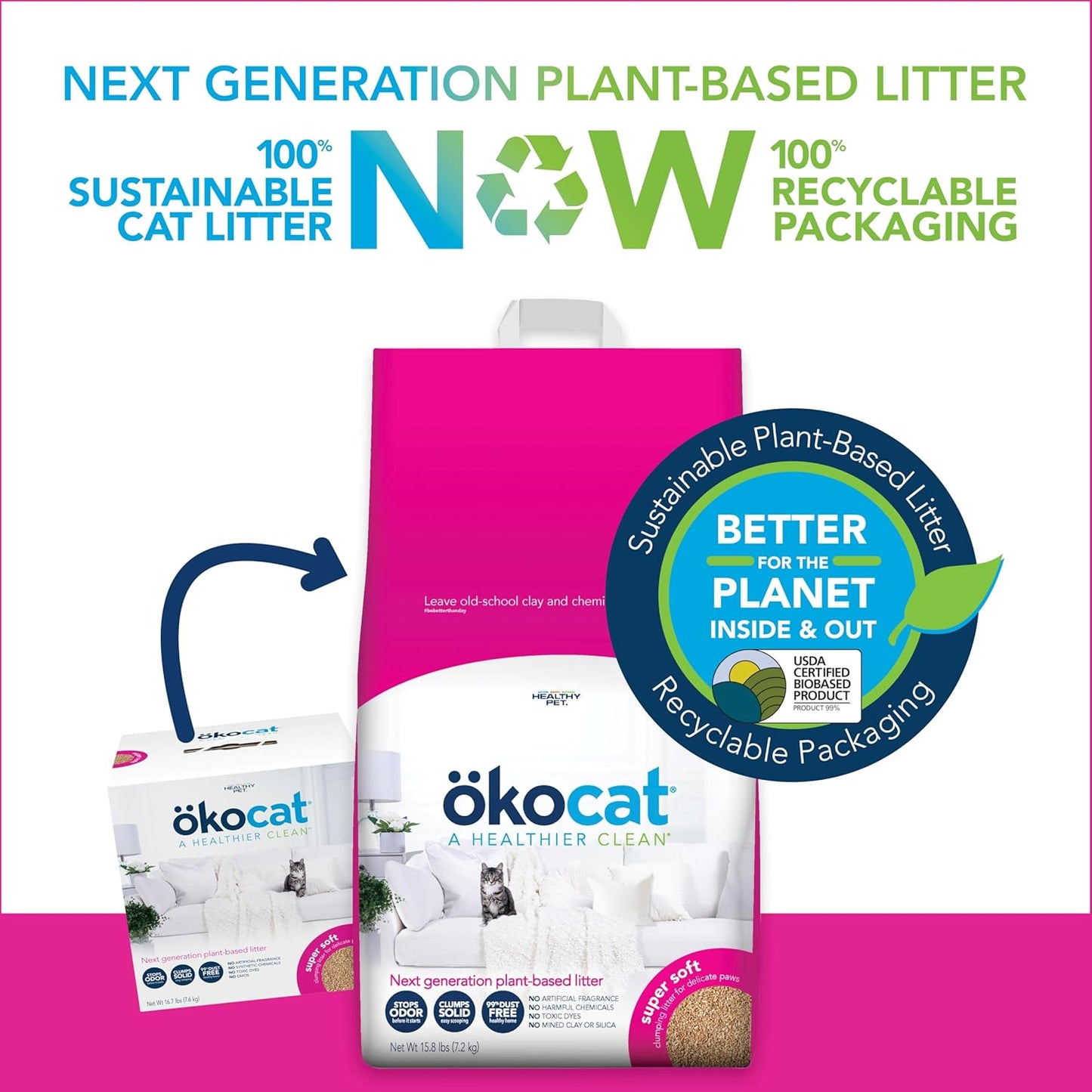 Super Soft Wood Clumping Cat Litter, Unscented, 15.8 Pounds - Natural Ingredients, Stops Odor, Clumps Solid, 99% Dust Free, Great for All Cats, Sensitive Paws, Kittens