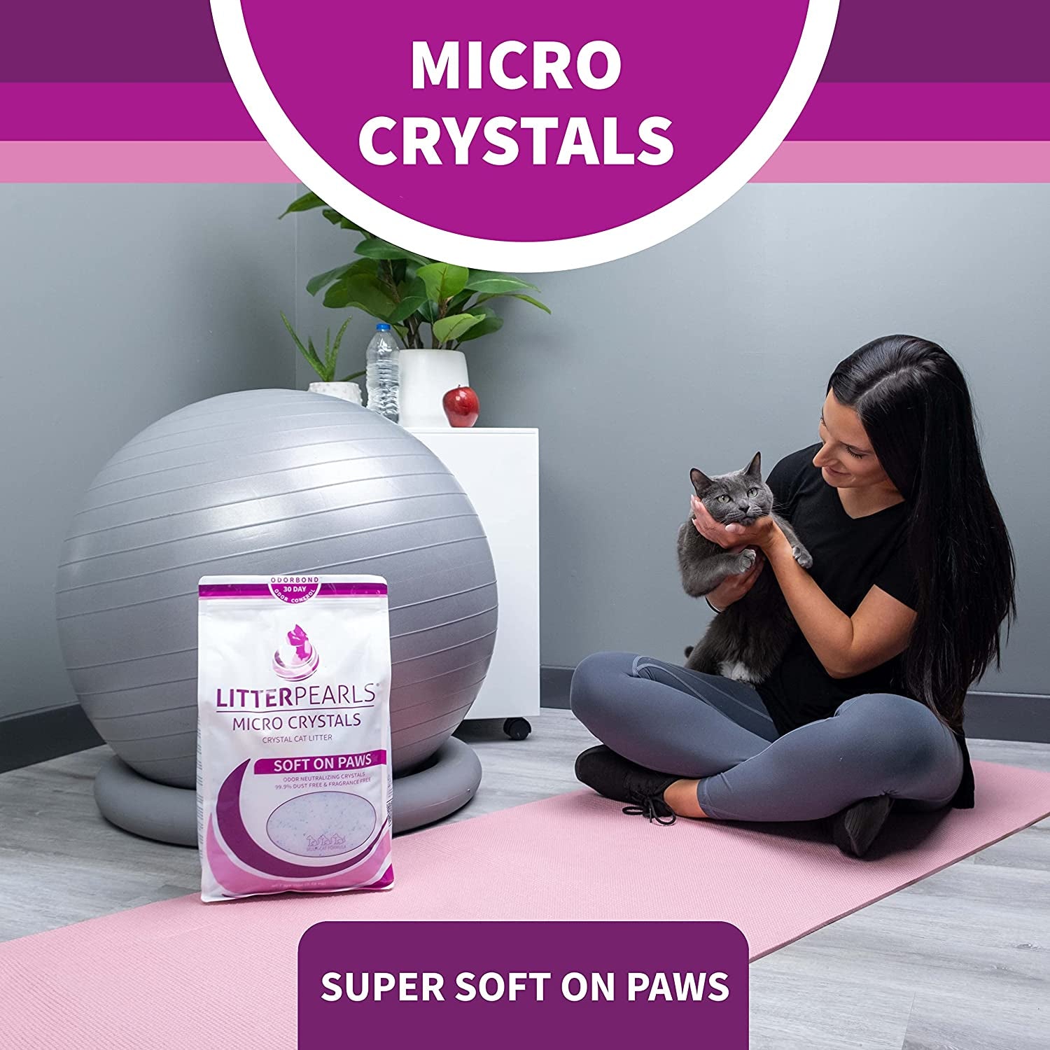 Micro Crystals Unscented Non-Clumping Crystal Cat Litter with Odorbond, 7 Lb, White, Clear and Blue Crystals (LPMC7)