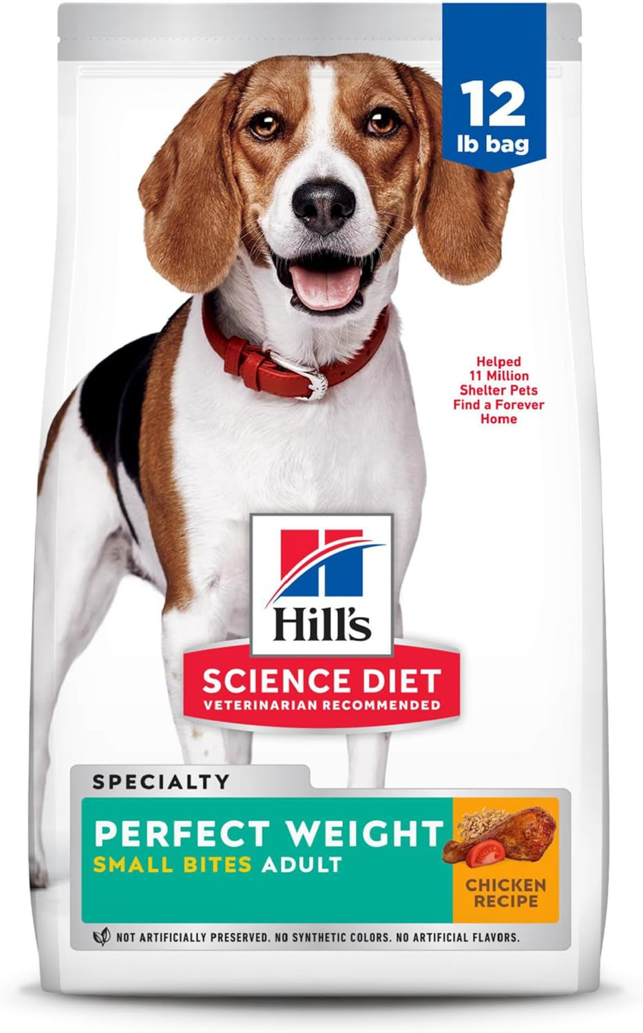 Perfect Weight, Adult 1-6, Weight Management Support, Small Kibble, Dry Dog Food, Chicken Recipe, 12 Lb Bag