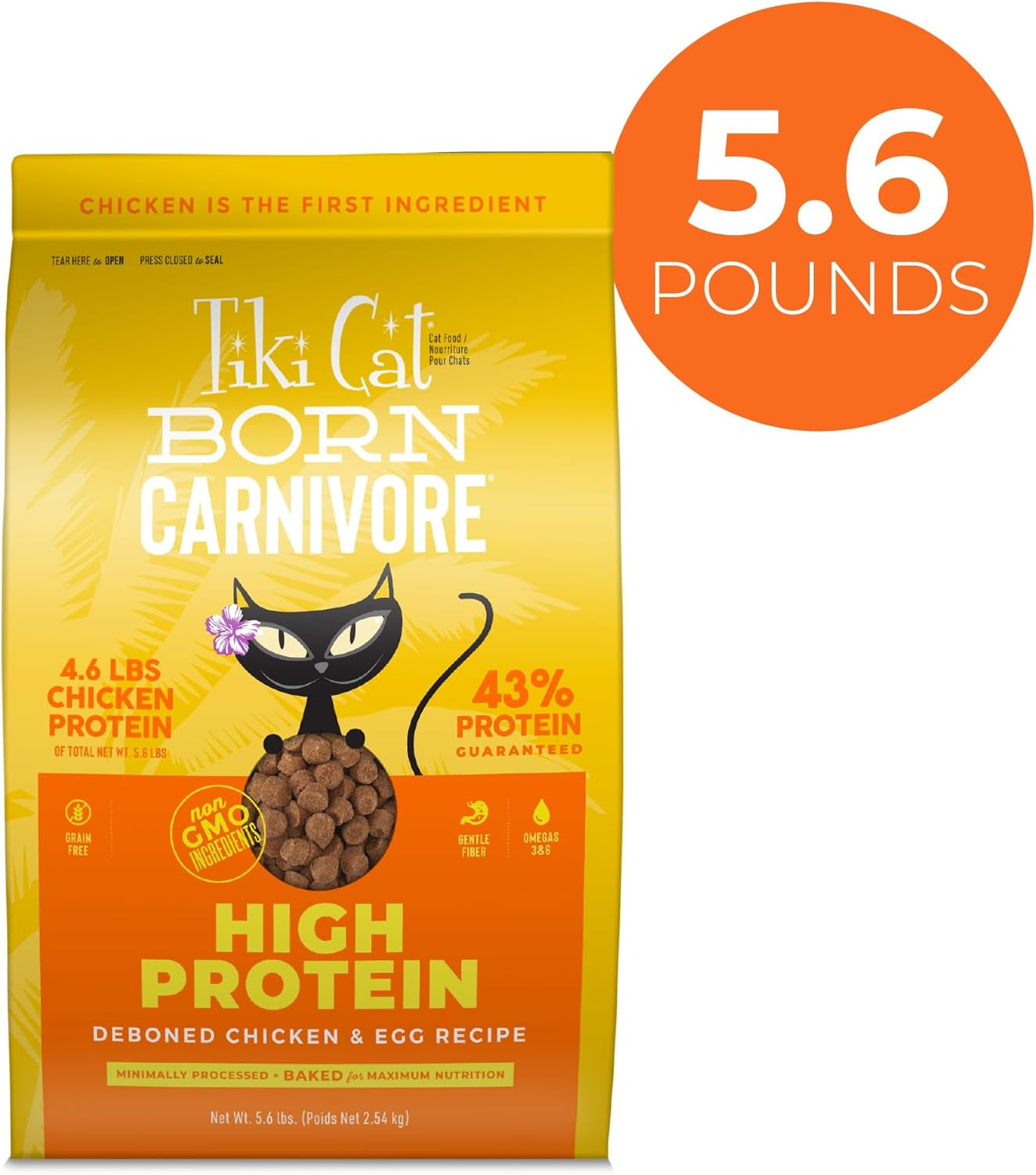 Tiki Cat Born Carnivore High Protein Dry Cat Food, Deboned Chicken & Egg 5.6 Lbs. Bag