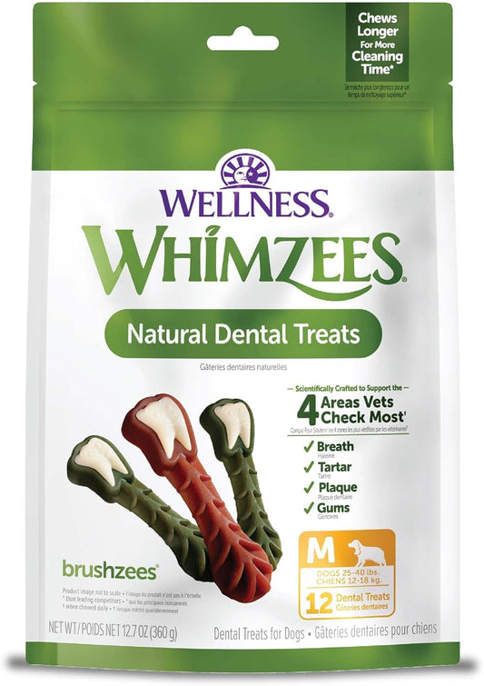 Wellness  Brushzees Dog Dental Treats, Natural Chews, Medium Size Stick, (12 Count)