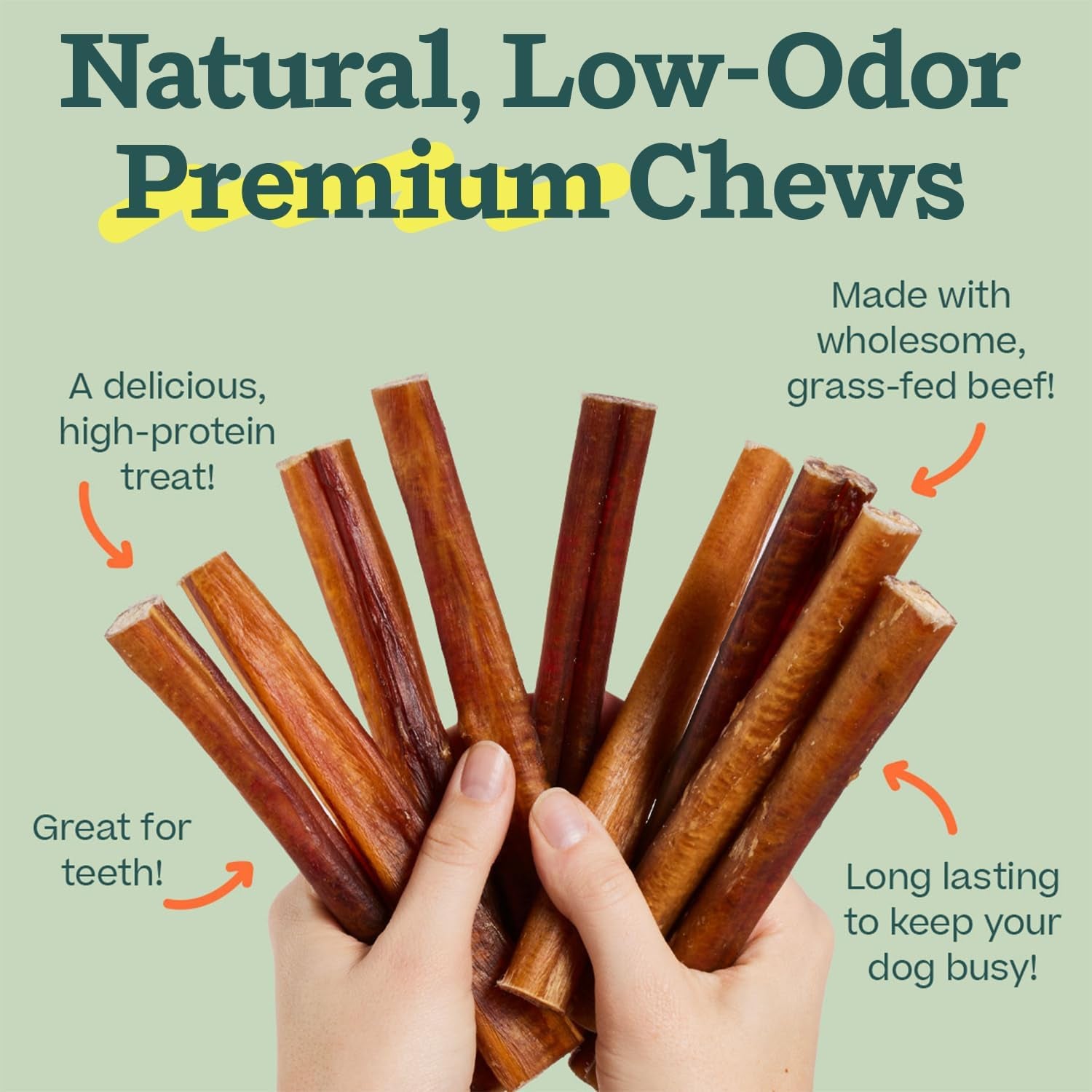 Bully Sticks Dog Treats - Chew Sticks for Dogs - Long-Lasting Dog Chew Treats - Made with Free-Range, Grass-Fed Beef - 6" Sticks - 5Pk