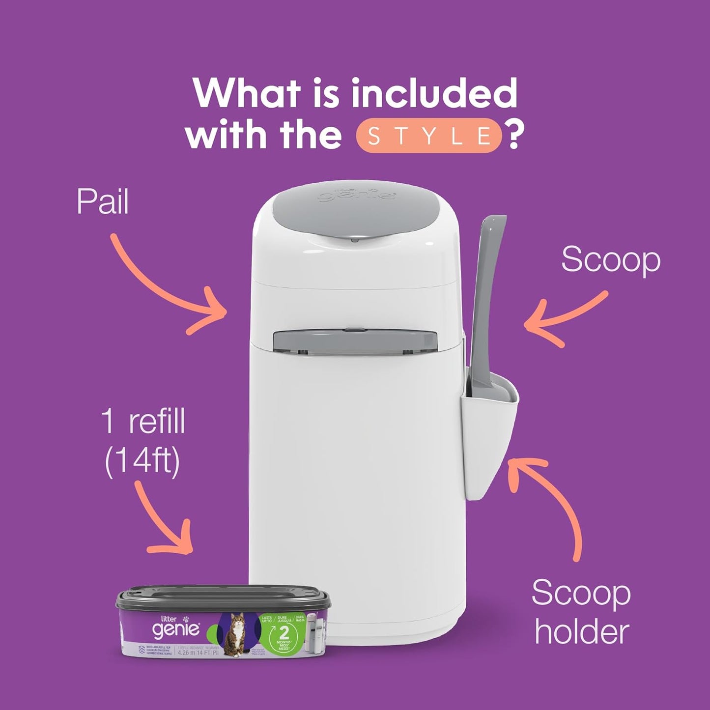 Style Pail |Cat Litter Waste Disposal System for Odor Control | Includes 1 Square Refill Bag