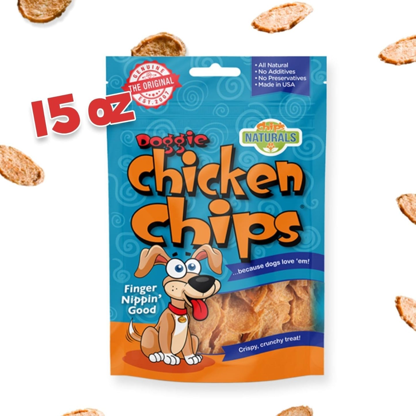 Doggie Chicken Chips Large 15 Oz All Natural High Protein Low Calorie Healthy Dog Treats, Grain Free Gluten Free USDA Inspected & Approved Chicken Treat for Dogs, Pet Supplies