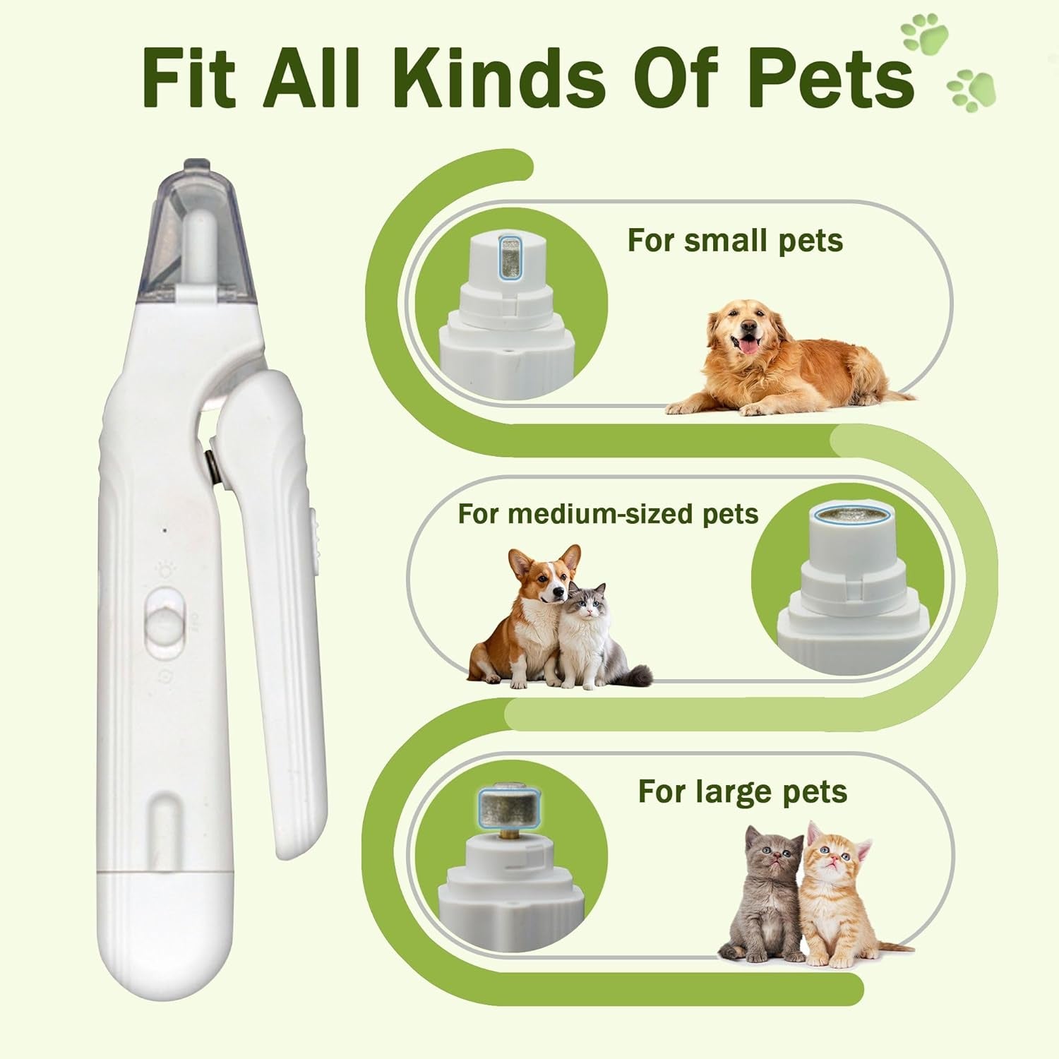 2-In-1 Dog Nail Grinder & Dog Nail Clippers Trimmers for Large Medium Small Dogs Cats Pets Claw Trimmer with LED Lights (Green)