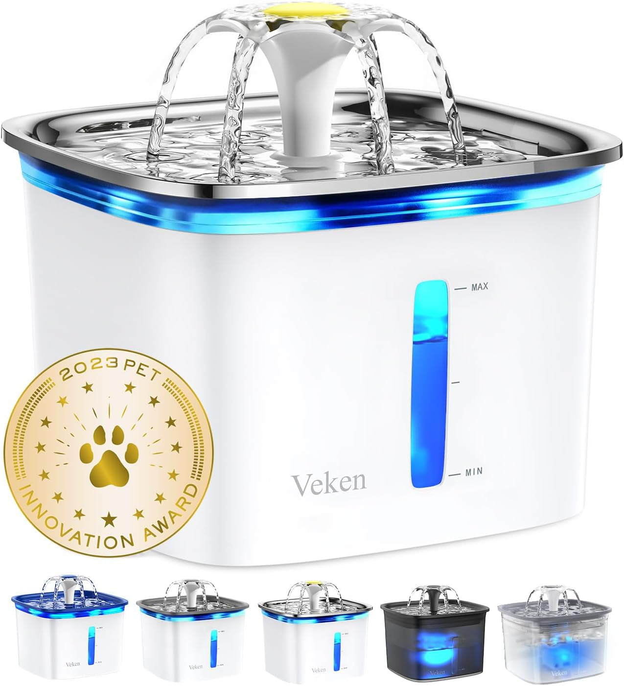 Innovation Award Winner 95Oz/2.8L Cat Water Fountain with Stainless Steel Lid, Automatic Pet Fountain Dog Water Dispenser with Replacement Filters for Cats, Dogs (Silver, Stainless Steel)