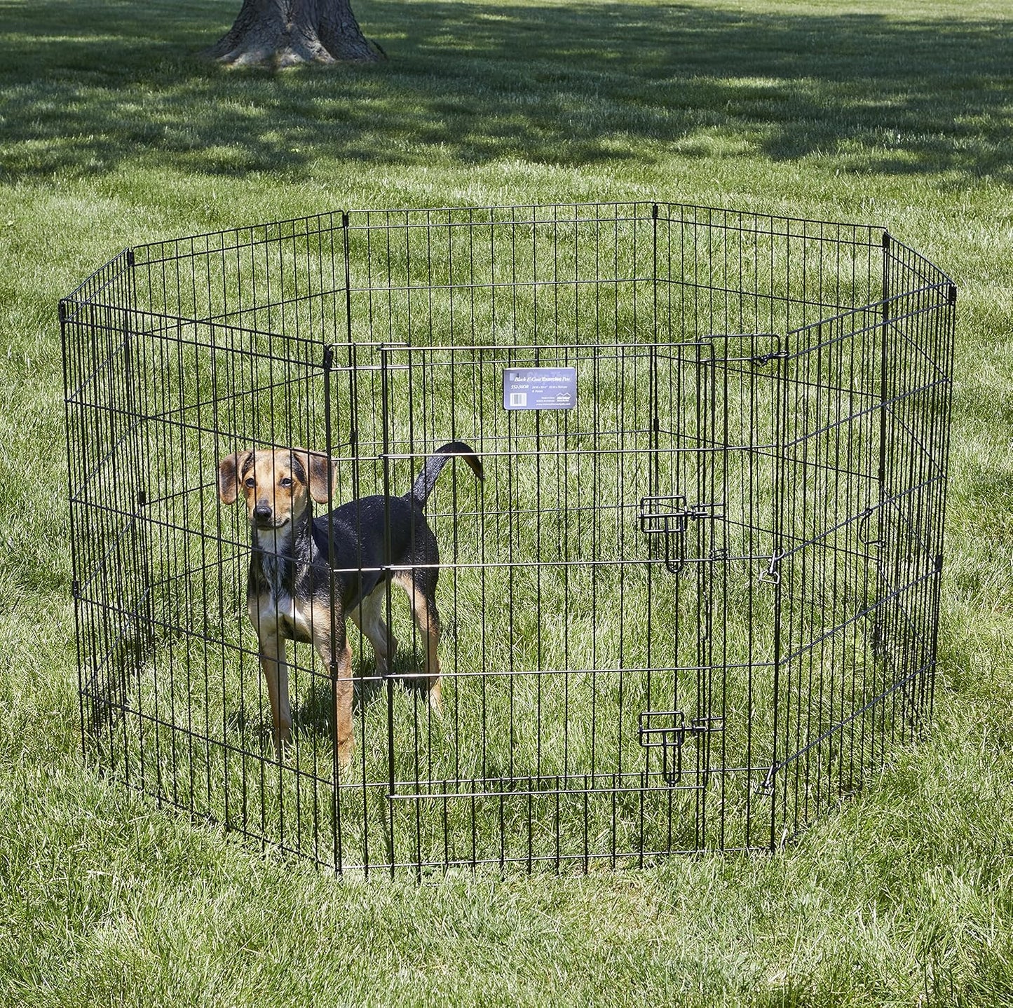 Folding Metal Dog Exercise Pen, Indoor/Outdoor Playpen with Secure Door, Provides 16 Sq Feet of Play Space, 30-Inches Tall, Black E-Coated