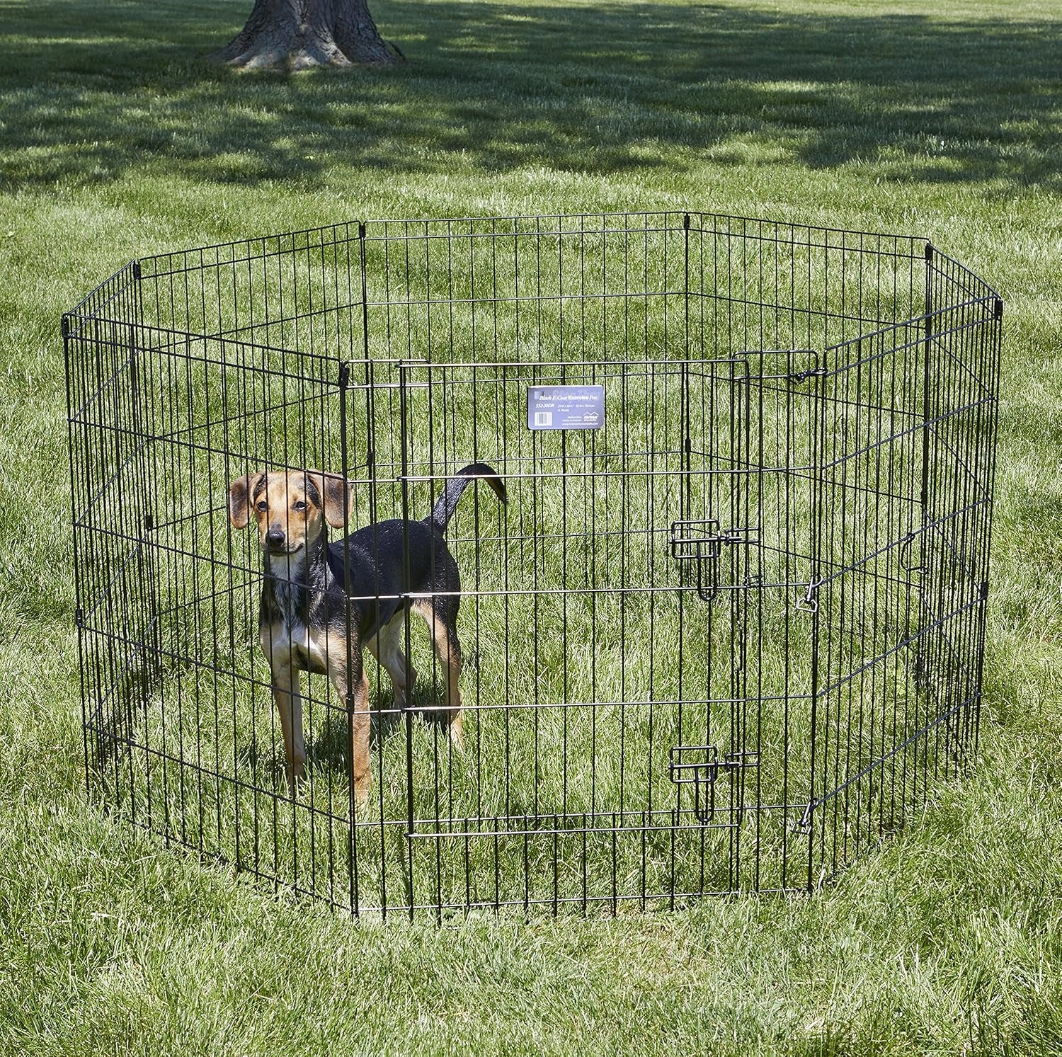Folding Metal Dog Exercise Pen, Indoor/Outdoor Playpen with Secure Door, Provides 16 Sq Feet of Play Space, 30-Inches Tall, Black E-Coated