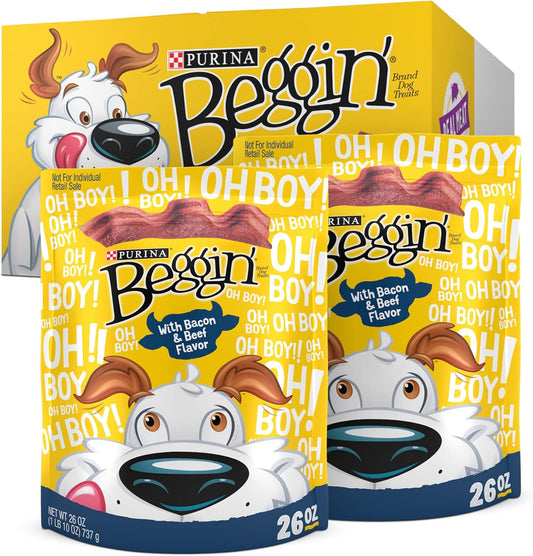 Strips with Real Meat Dog Treats with Bacon and Beef Flavors - (Pack of 2) 26 Oz. Pouches