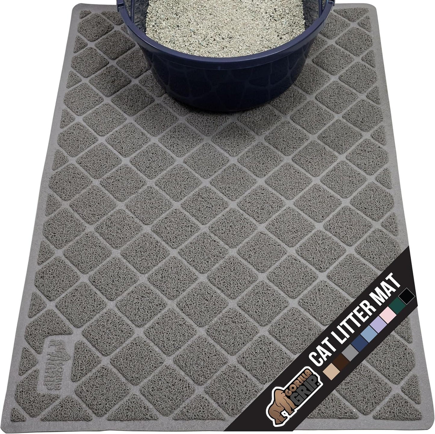 Cat Litter Box Mat, Water Resistant, US Designed Kitty Litter Trapping Mats, Easy to Clean, Scatter Control, Less Mess and Clean Floors, Kitten Supplies for Indoor Cats, 24X17 Gray