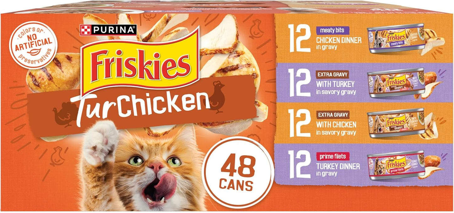 Purina  Wet Cat Food Gravy Variety Pack, Turchicken Extra Gravy Chunky, Meaty Bits and Prime Filets - 48 Ct. Can