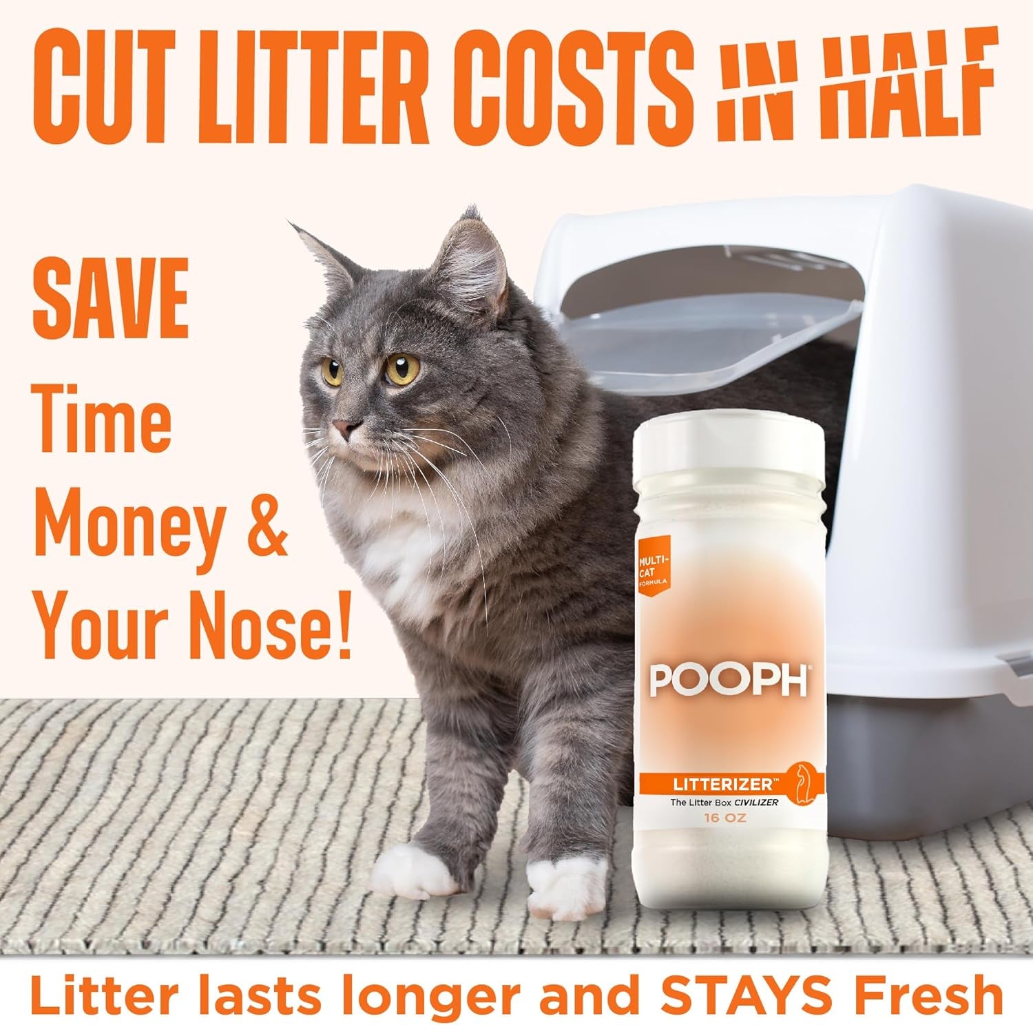 LITTERIZER – Litter Box Deodorizer – Eliminates Odors Instantly – Helps Reduce Litter Use – Safe & Fragrance-Free – 1 Bottle