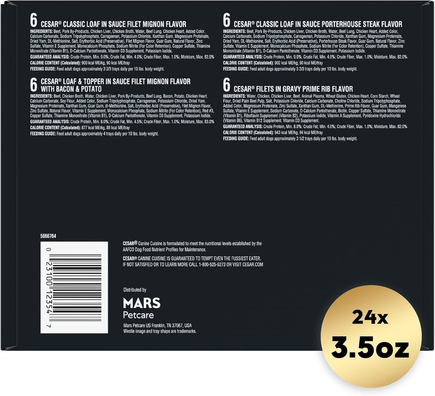 Wet Dog Food Steak Lovers Variety Pack with Real Meat, 3.5 Oz. Trays (24 Count, Pack of 1)