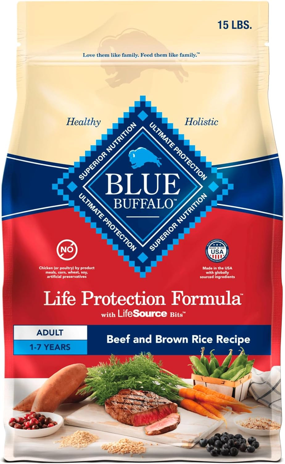 Life Protection Formula Adult Dry Dog Food, Helps Build and Maintain Strong Muscles, Made with Natural Ingredients, Beef & Brown Rice Recipe, 15-Lb. Bag