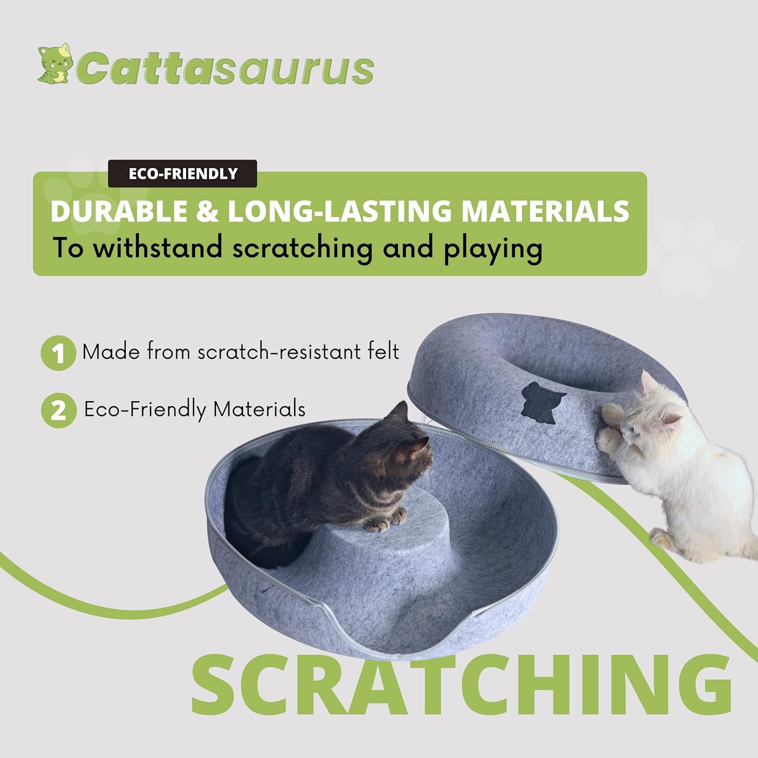 Peekaboo Cat Cave for Multiple & Large Cats up to 30-45 Lbs, Scratch Detachable & Washable Tunnel Bed, Comfy Donut Cat Cave (Light Gray, Large)