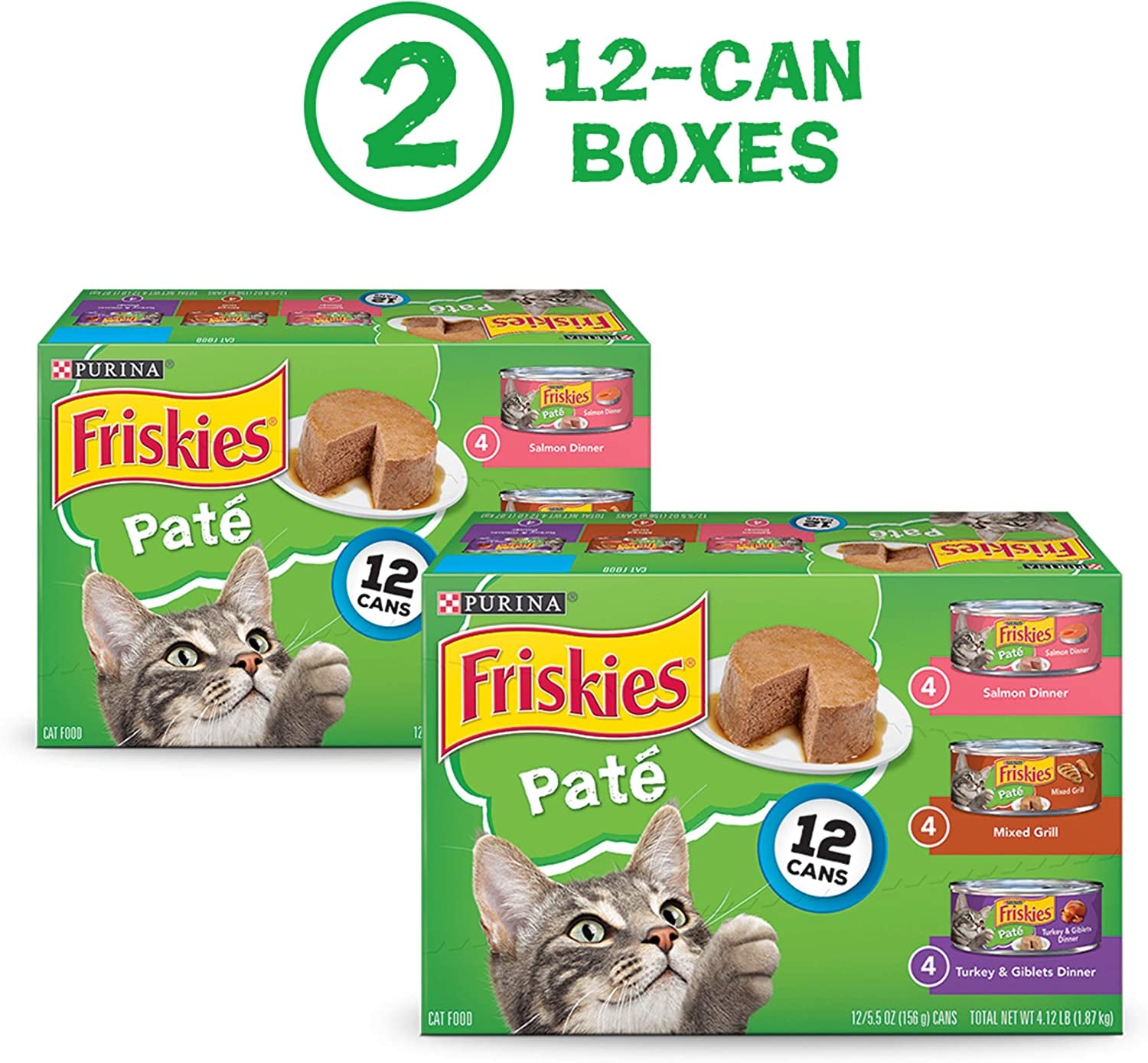 Purina  Wet Cat Food Pate Variety Pack Salmon Dinner, Turkey and Giblets Dinner and Mixed Grill - (2 Packs of 12) 5.5 Oz. Cans