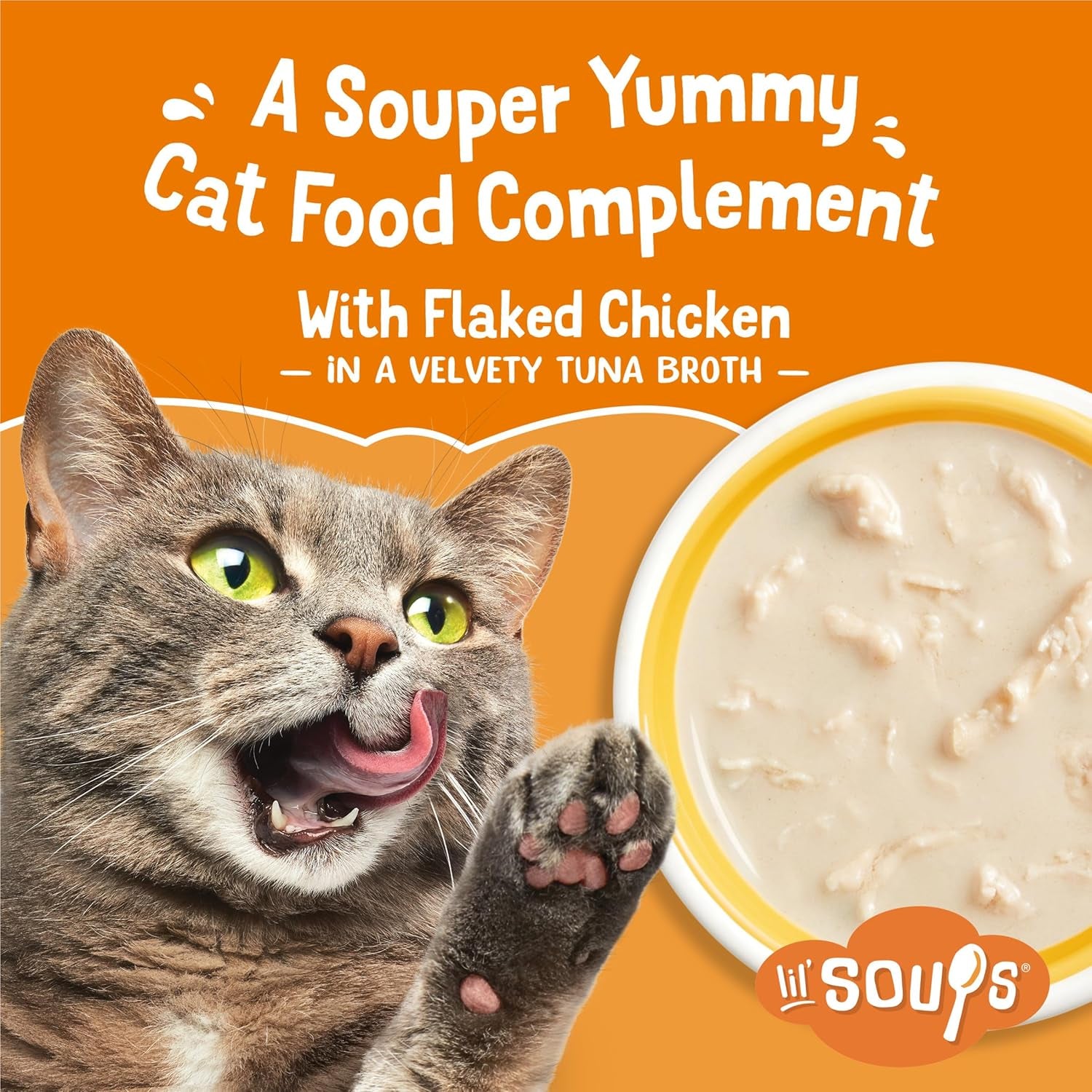 Purina  Natural, Grain Free Wet Cat Food Lickable Cat Treats, Lil' Soups Flaked Chicken - (Pack of 8) 1.2 Oz. Tubs