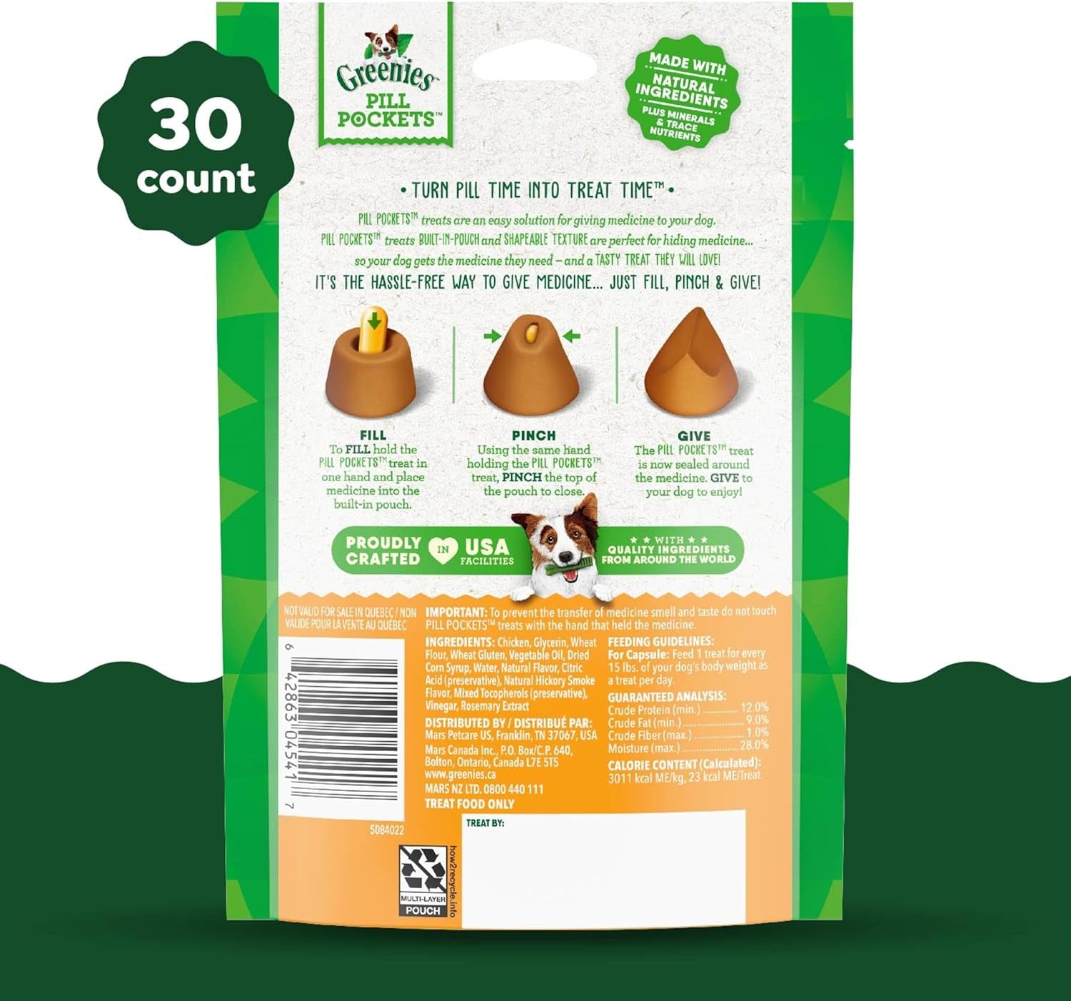 Pill Pockets for Dogs Large Size, Soft Dog Treats, Chicken Flavor, 7.9 Oz. Pouch (30 Treats)
