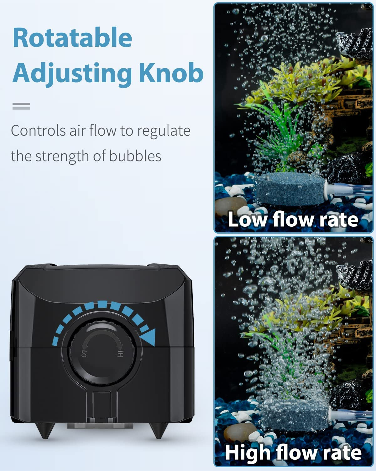 Aquarium Air Pump Dual Outlet Fish Tank Aerator with Accessories for 5-200 Gallon Tank
