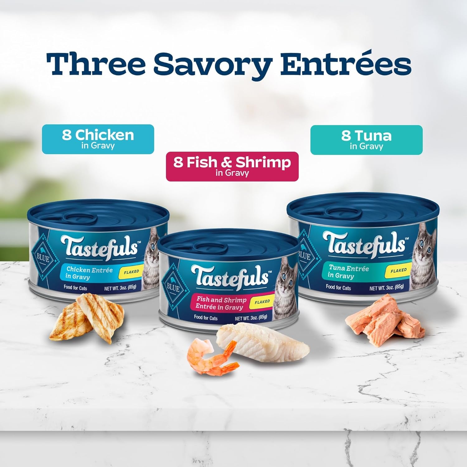 Tastefuls Flaked Wet Cat Food Variety Pack, Made with Natural Ingredients, Tuna, Chicken, Fish & Shrimp, 5.5-Oz Cans (24 Count, 8 of Each)