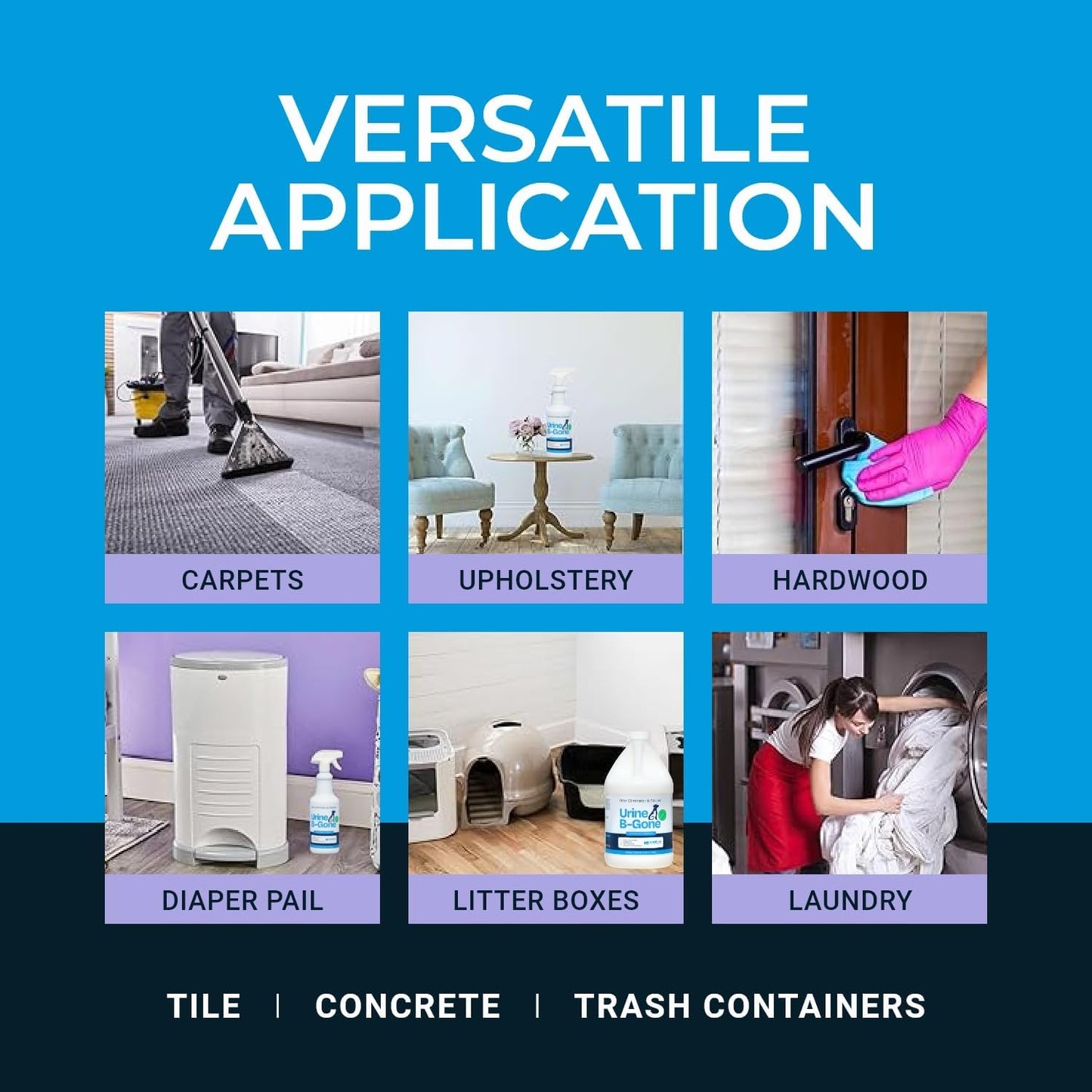 Urine B-Gone, Professional Enzyme Odor Eliminator & Pet Stain Remover, Human, Cat & Dog Urine Cleaner, Effective on Laundry, Carpets & More, Lavender Scent, 1 Gallon