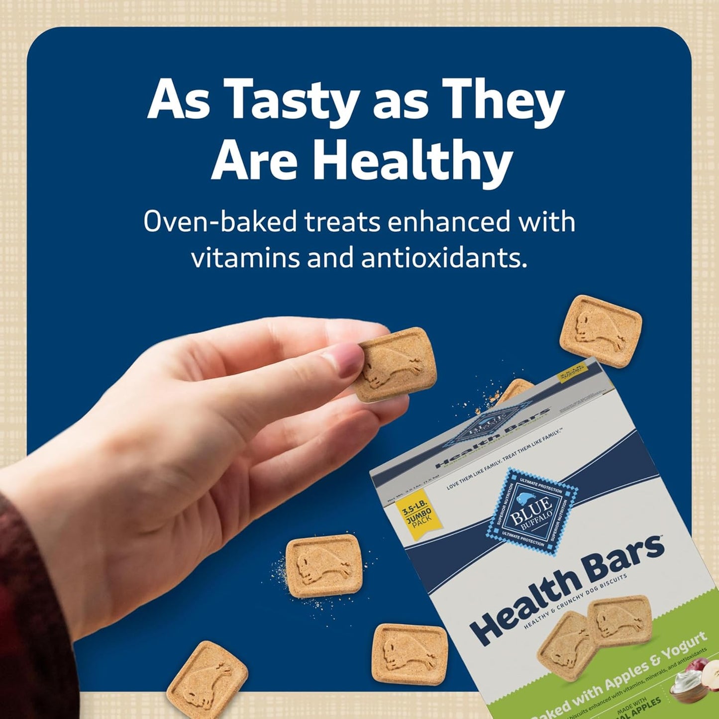Mini Health Bars Crunchy Dog Biscuits, Oven-Baked with Natural Ingredients, Apples & Yogurt, 2-Lb Box