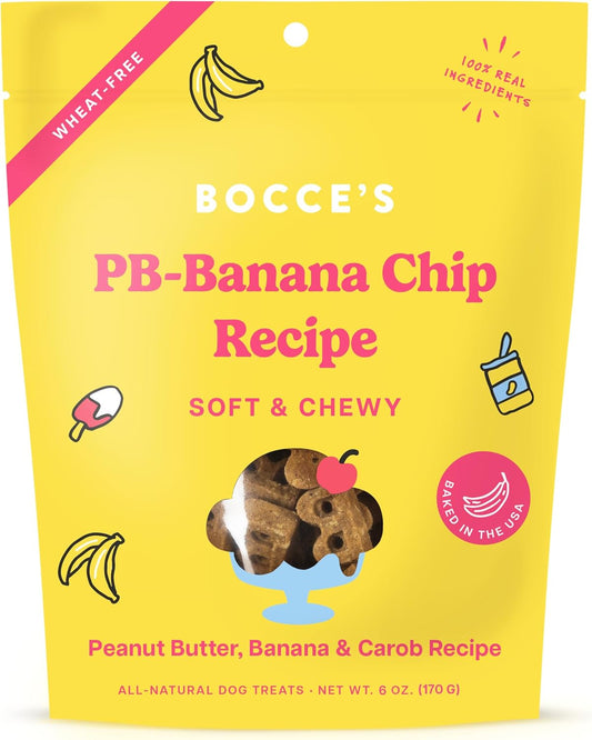 PB Banana Chip Recipe Treats for Dogs, Wheat-Free Everyday Dog Treats, Real Ingredients, Baked in the USA, All-Natural Soft & Chewy Cookies, Peanut Butter, Bananas, & Carob, 6 Oz