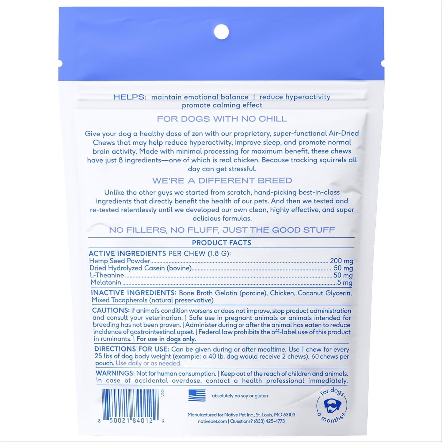 Calming Chews for Dogs - Melatonin for Dogs Anxiety Relief - Grain Free All Natural Hemp Calming Treats & L-Theanine Helps Manage Stress & Separation Anxiety - Puppy Sleep Aid - 60 Chews