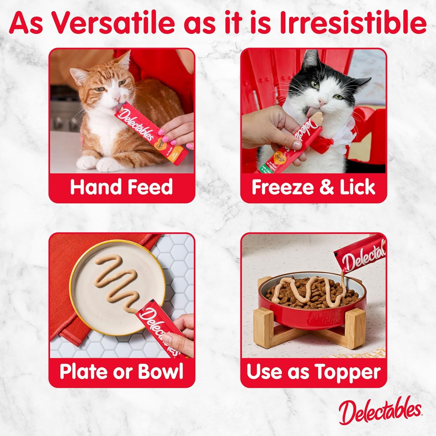 Delectables Squeeze up Variety Pack, Creamy Squeezable Puree, Lickable Wet Cat Treats, Grain Free, No Added Fillers, No By-Products, No Added Preservatives, 0.5 Ounces Tube, 48 Tubes Total