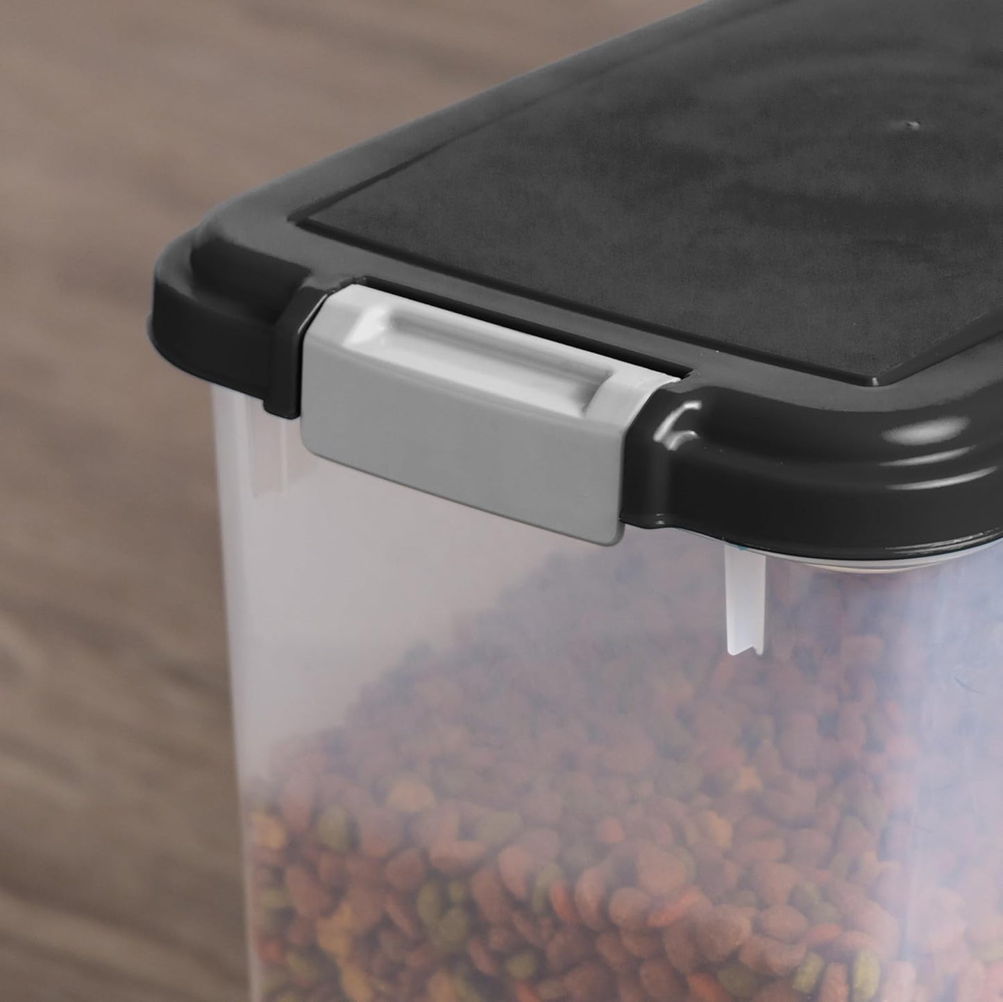 IRIS USA Airtight Pet Food Storage Container with Wheels, Black, 30 Lb Capacity - Bpa-Free Clear Plastic Bin with Snap-Lid Seal to Keep Kibble, Pellets or Seeds Fresh for Dogs, Cats and Birds