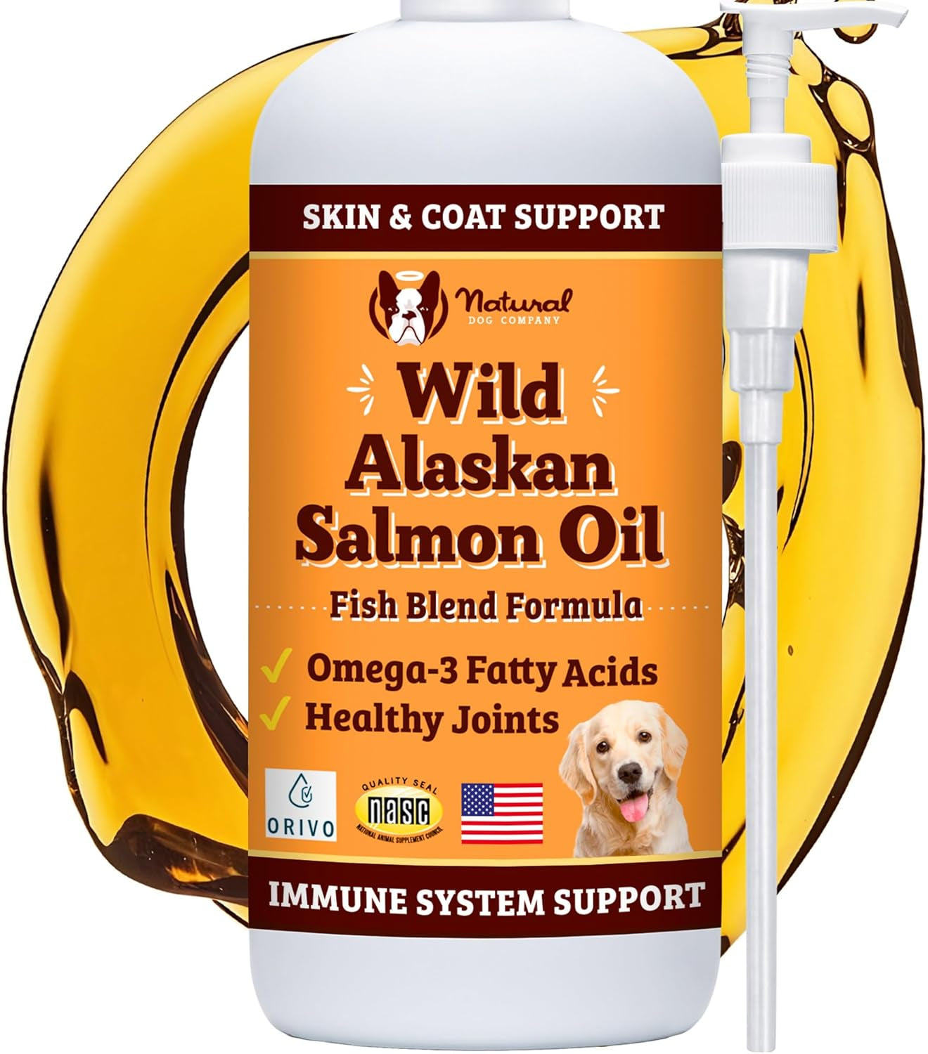 Wild Alaskan Salmon Oil Formula with Omega 3, Fish Oil for Dogs Supplement, Skin & Coat Dog Oil, Itchy Relief, Immune Support for Joints & Heart, Food Topper, 16 Oz.