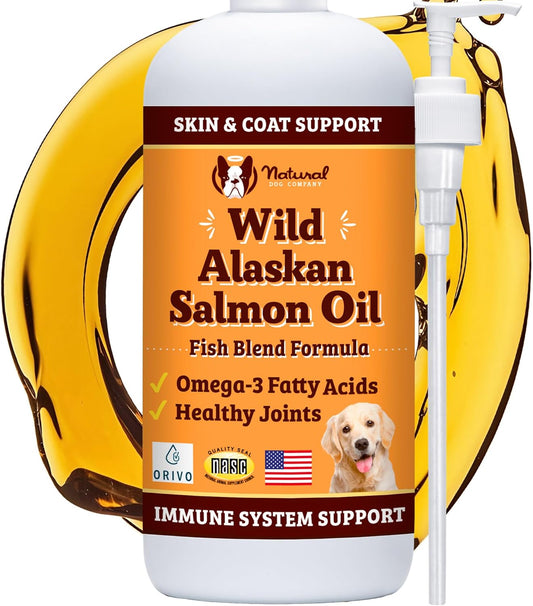 Wild Alaskan Salmon Oil Formula with Omega 3, Fish Oil for Dogs Supplement, Skin & Coat Dog Oil, Itchy Relief, Immune Support for Joints & Heart, Food Topper, 16 Oz.