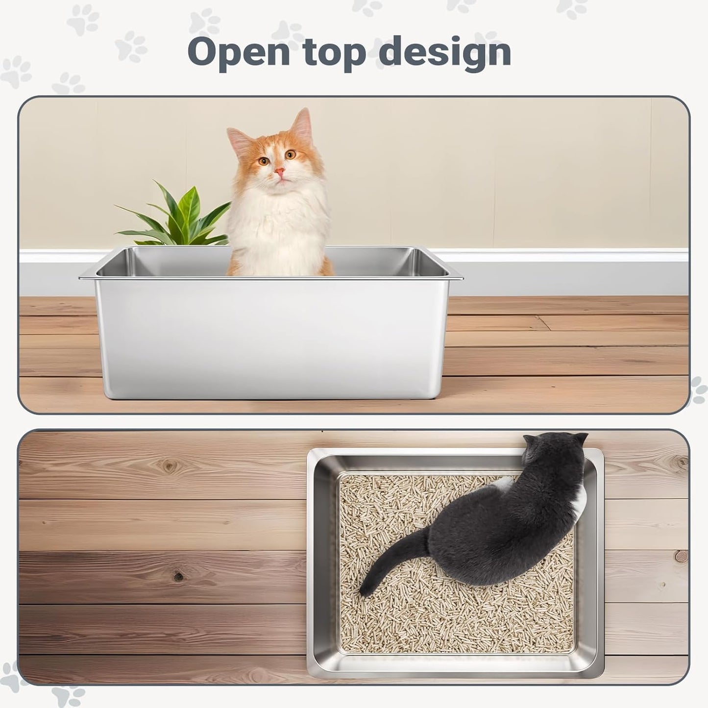 Stainless Steel Cat Litter Box - Metal High Sided Cat Pan, Large Stainless Steel Box, Indoor Litter Tray, Non Stick, No Smell, Easy to Clean, Pet Toilet Supplies for Kitten, Kitty, Rabbit