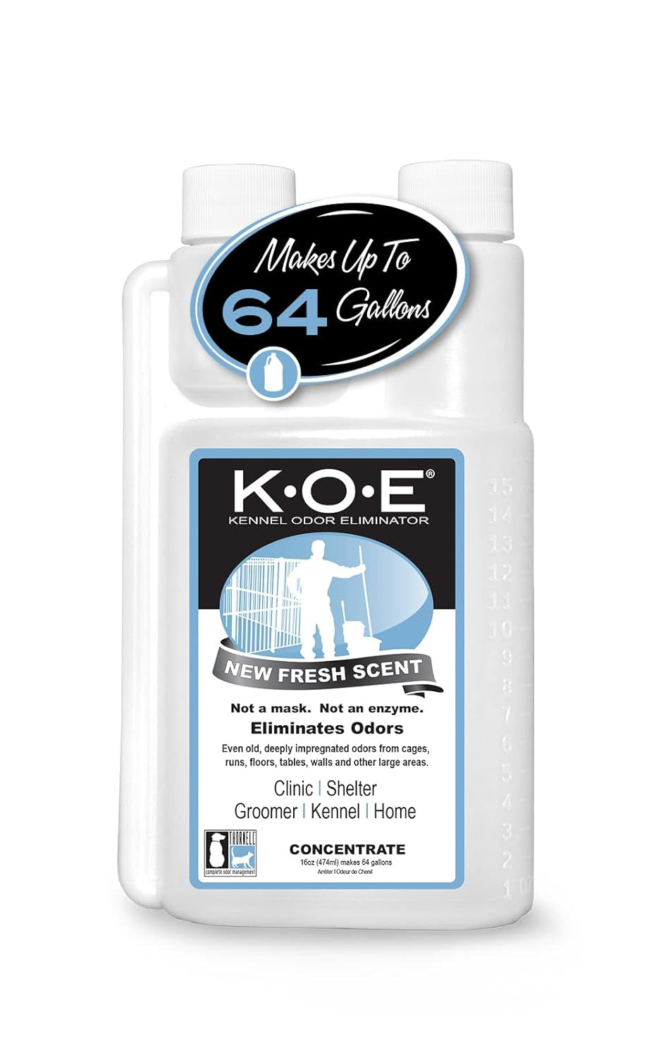K.O.E Kennel Odor Eliminator Concentrate – for Cages, Runs & More – for Home & Kennel W/Safe, Non-Enzymatic Formula (Fresh Scent, 16 Oz)